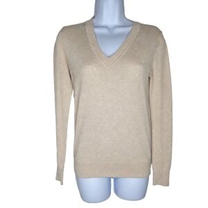 Quince XS Cotton Cashmere V-Neck Sweater Oatmeal Classic Minimalist Preppy